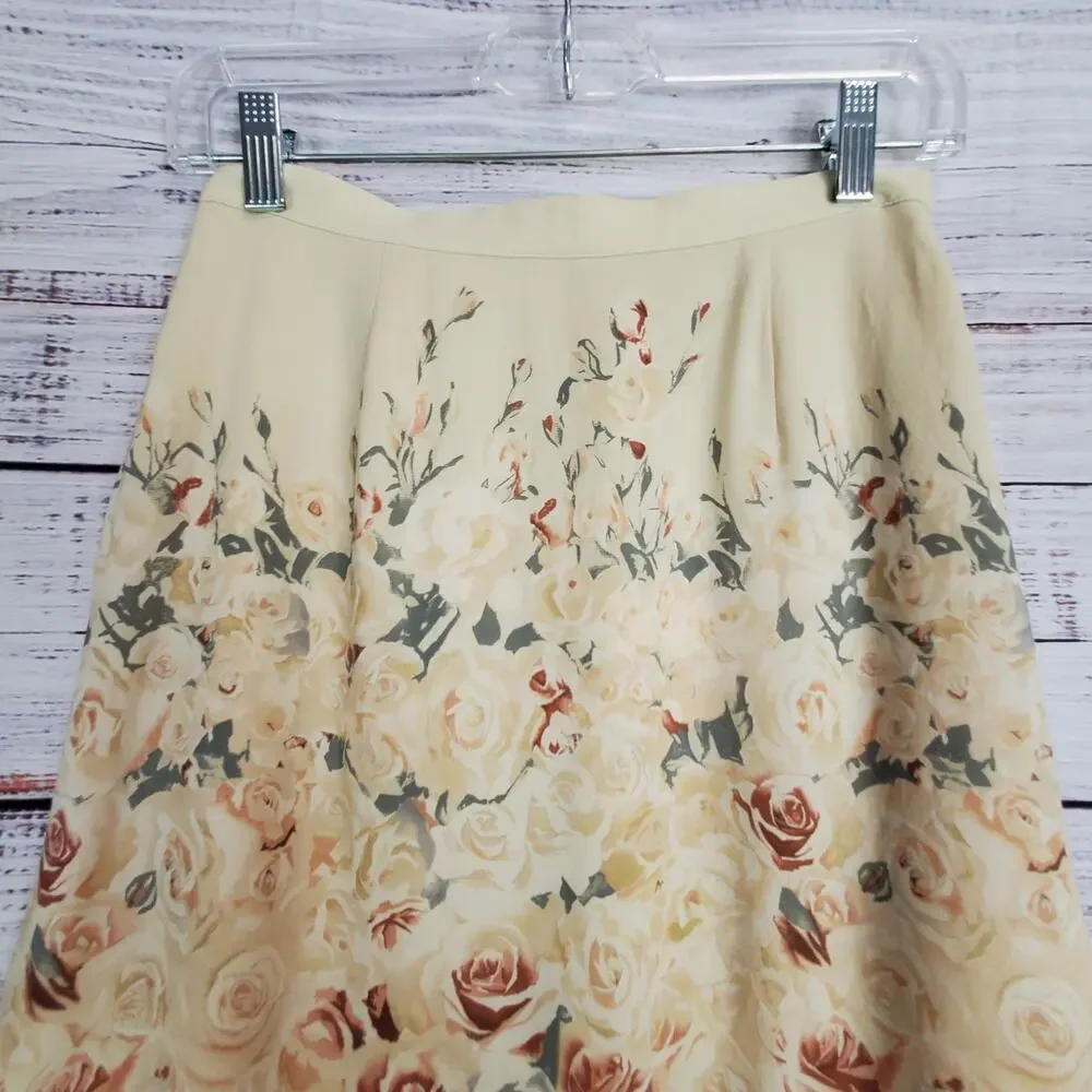 Petite Sophisticate Silk Floral Skirt Size 6 Muted Floral Roses Whimsy Fairycore - Picture 3 of 10